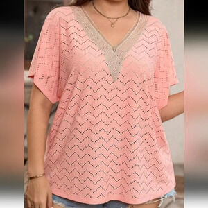 NWOT Women's Golden Lace Collar Vneck Top Blouse Mesh Cut Out 3X